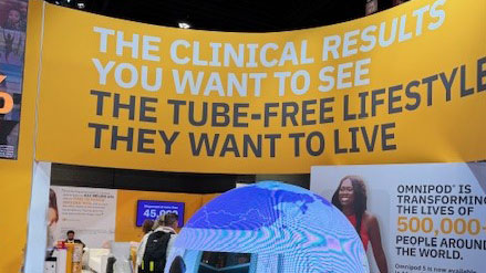 Omnipod's banner at ADA for 2026 with the words, "THE CLINICAL RESULTS YOU WANT TO SEE".