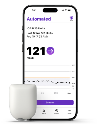 Omnipod 5 with an iPhone and Pod (shown without necessary adhesive)