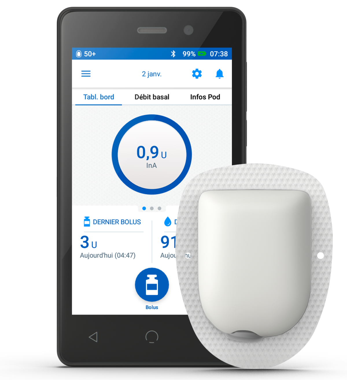 Omnipod Dash avec adhésif et contrôleur