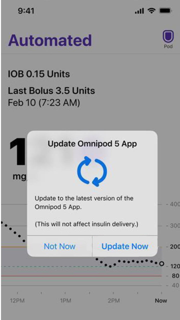 update Omnipod 5 app screen