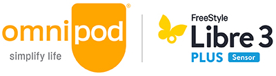 logo of Omnipod and FreeStyle Libre 2 Plus Sensor