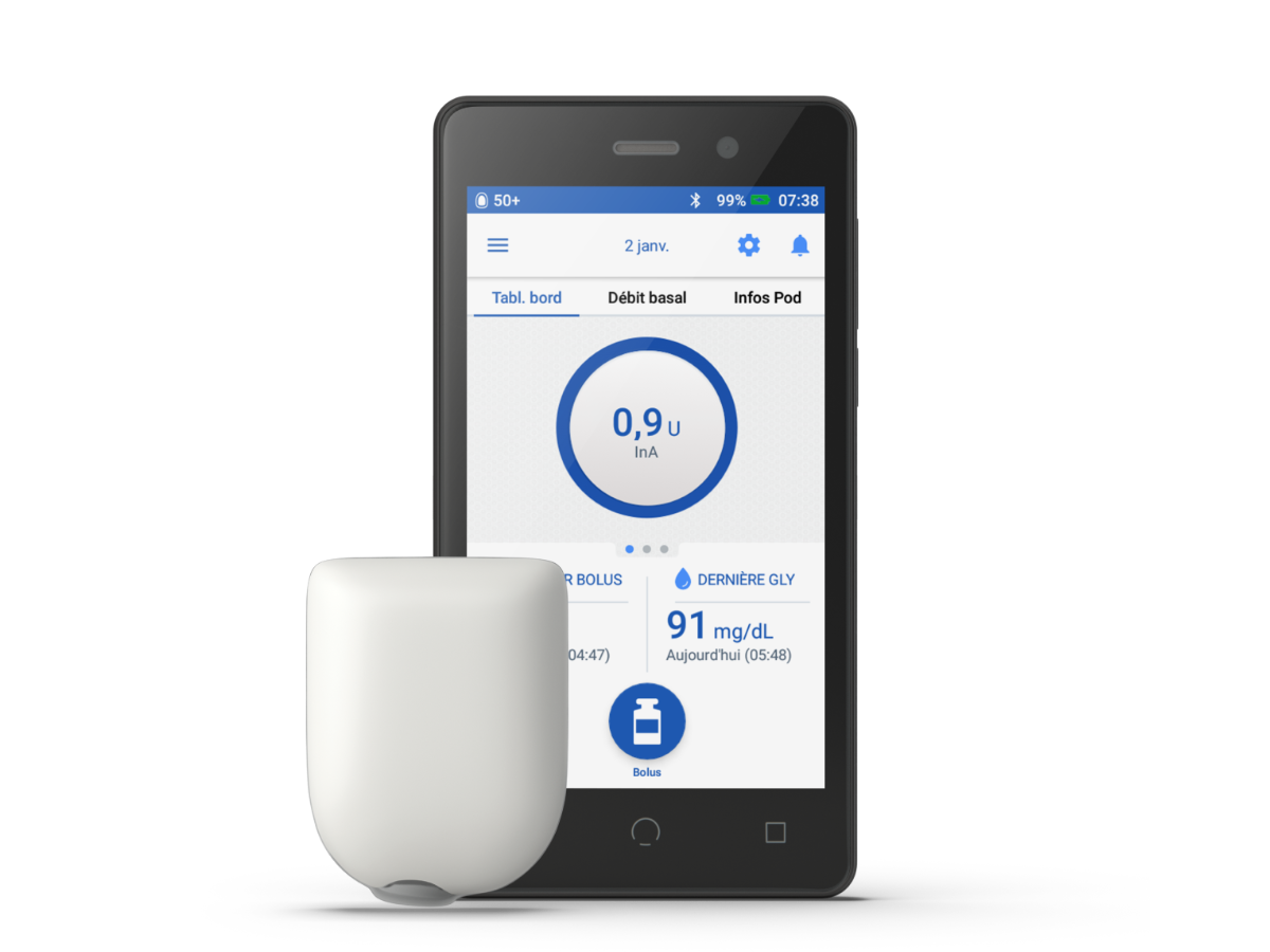 Omnipod DASH PDM and pod without adhesive
