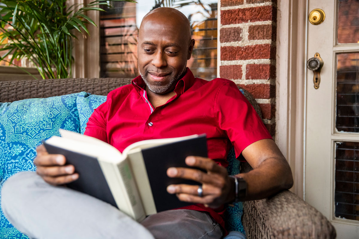 man reading a book