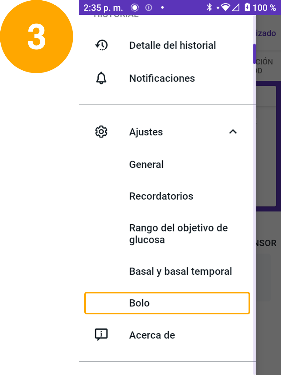 menu expanded screen with bolo selected