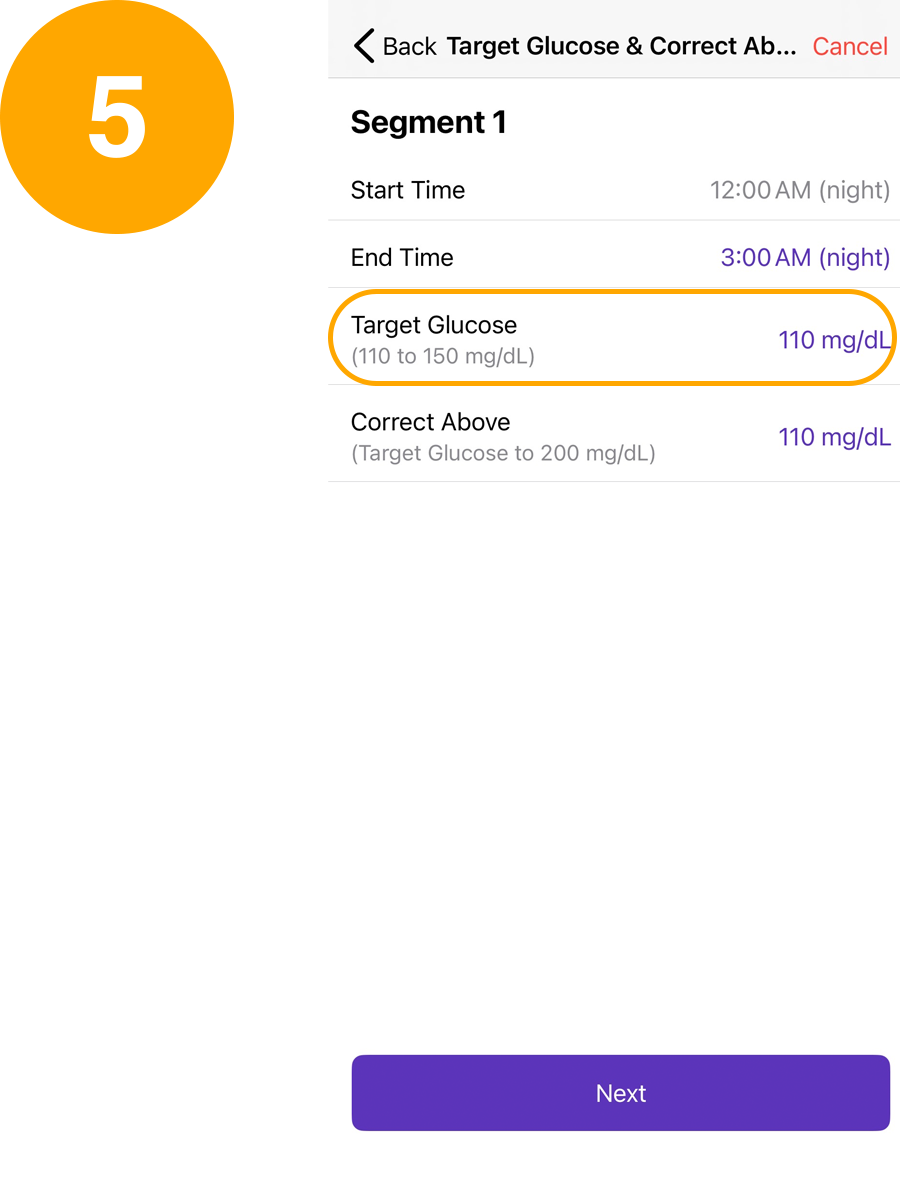 iOS Target Glucose selected