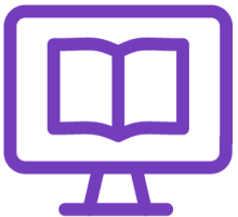 icon of computer with book on screen