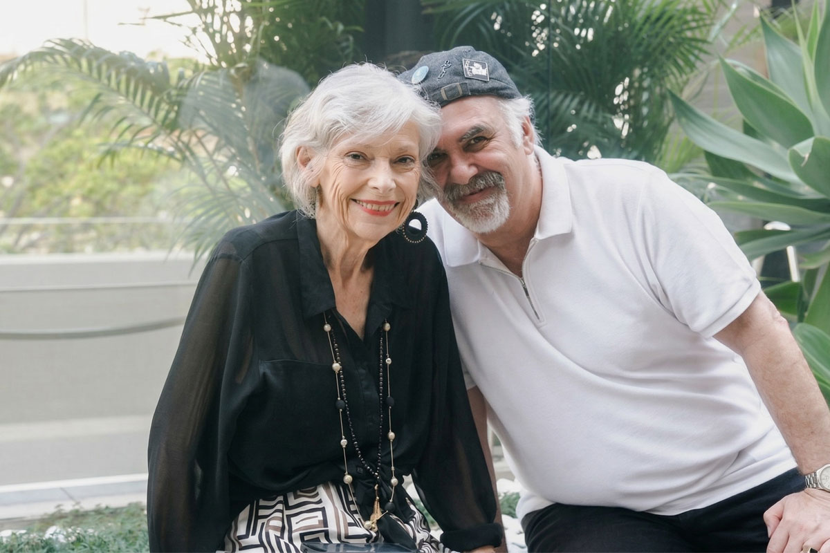 Woman and man smiling