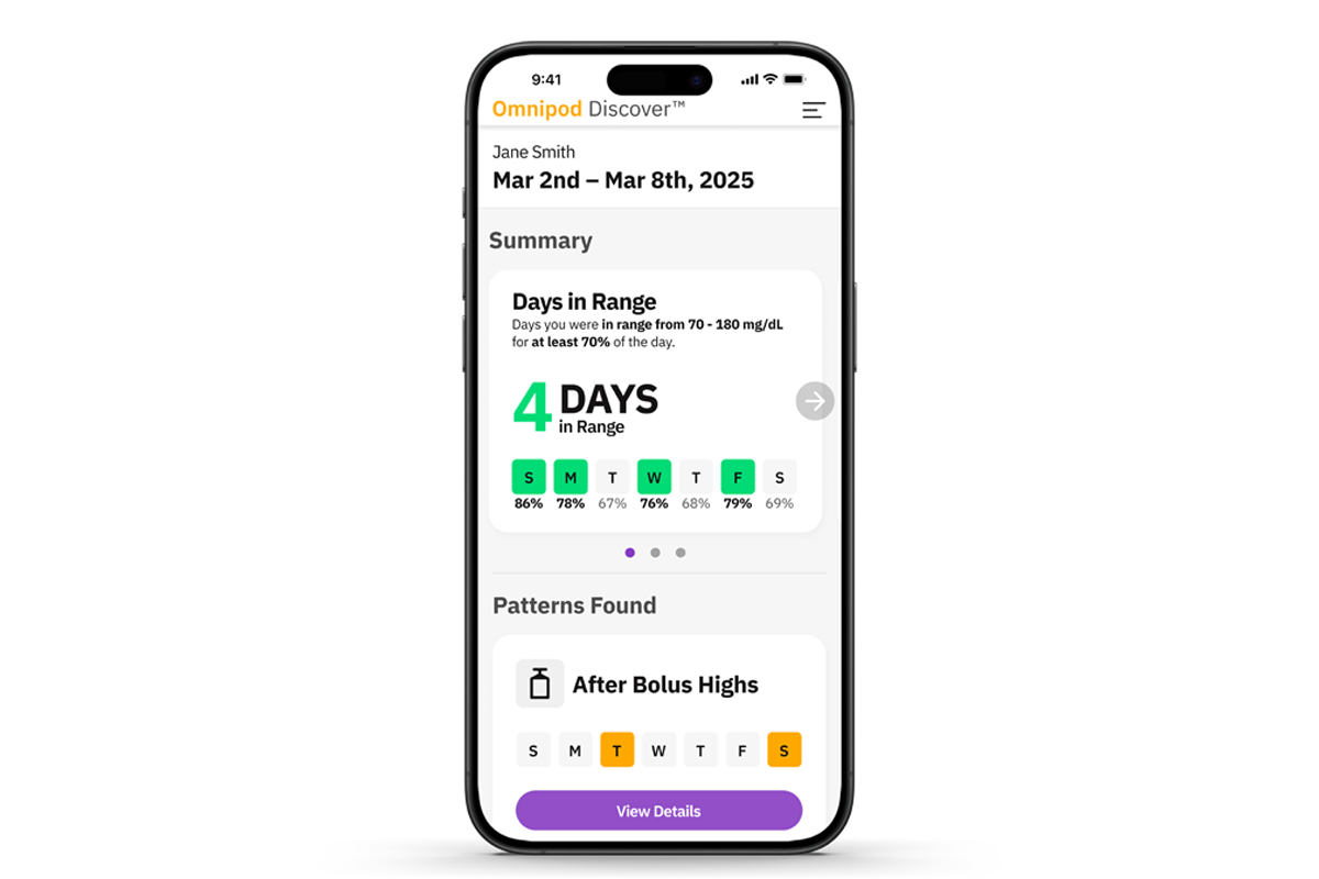 Omnipod Discover iPhone dashboard