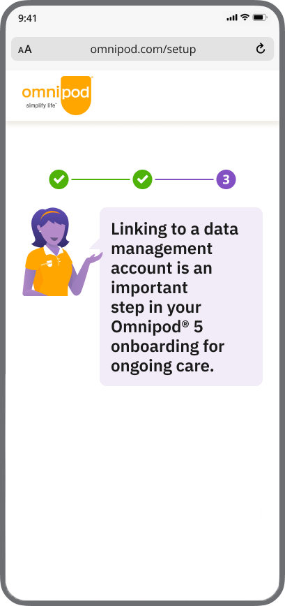 Omnipod 5 Setup screen for enrolling in data management