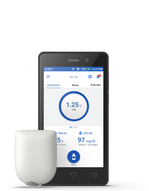 Omnipod DASH with Pod against a transparent background