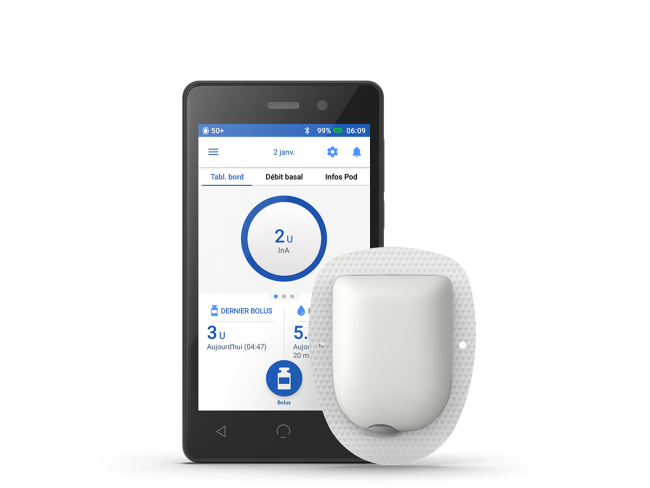 Omnipod DASH and Pod (with adhesive) MMOL in French
