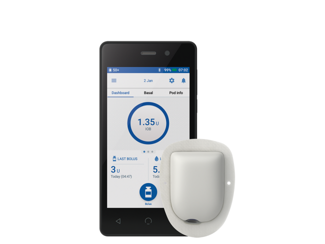 Omnipod DASH with Pod (with adhesive) in mmo/L English