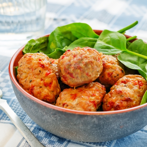 Serving of turkey meatballs in a bowl